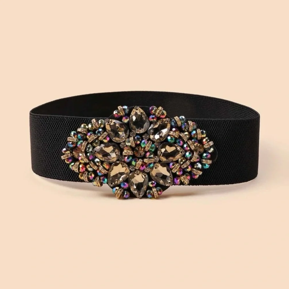 Crystal Jeweled Black Waist Belt
